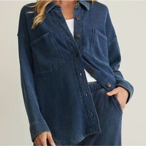 Z Supply Blue Textured soft Denim Knit Top